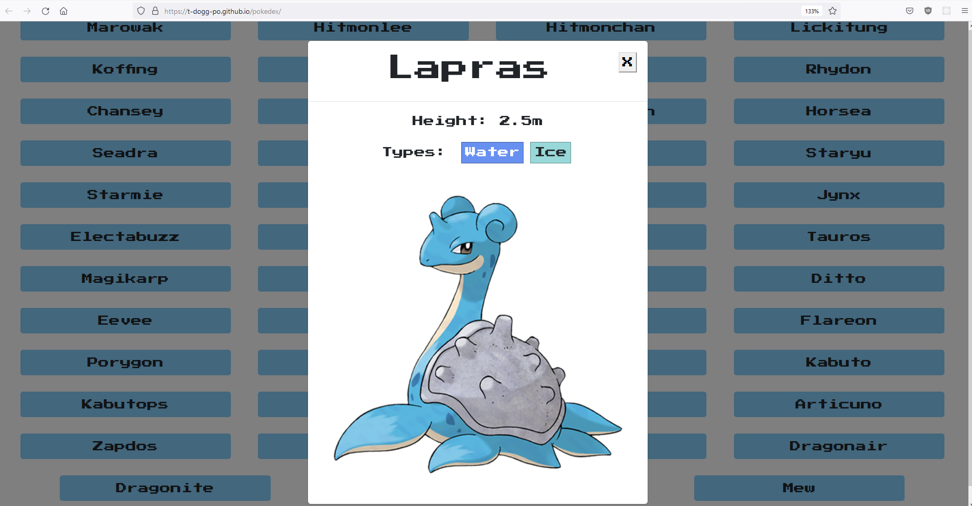 Screenshot showing part of the Pokedex App